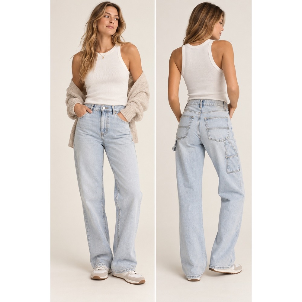 Abercrombie & Fitch 90s Straight Ultra High Rise Carpenter Jeans Light Wash 28 6